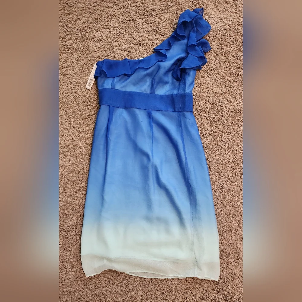 Gianni Bini One Shoulder Blue Ombre Ruffle Dress. Size 0. NWT. - Picture 4 of 10